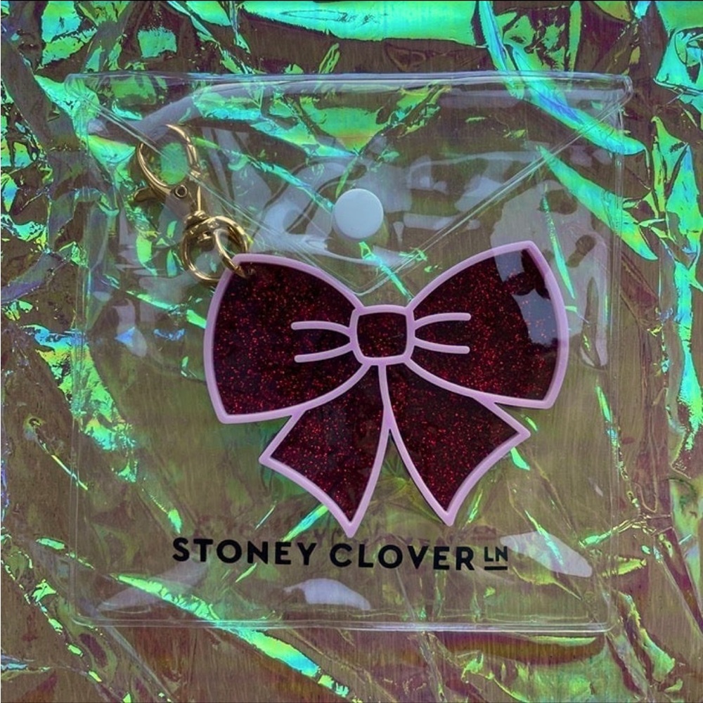 🆕 Stoney Clover Lane Acrylic Ruby Red & Light Pink Bow Bag Charm Keychain